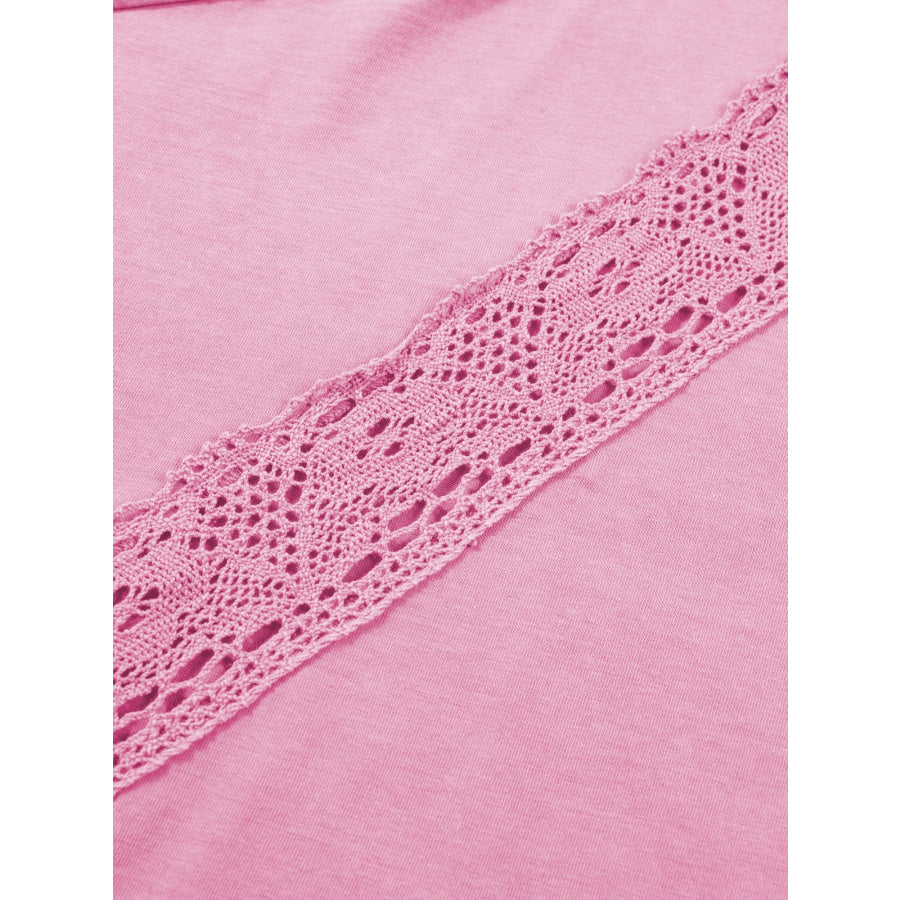 Raw Cut Notched Neck Lace Patchwork Detail Mineral Wash Tee Apparel and Accessories