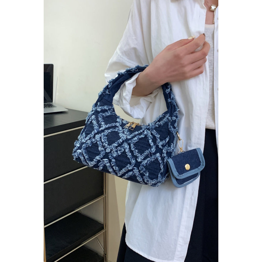 Raw Edge Denim Handbag with Pouch Apparel and Accessories