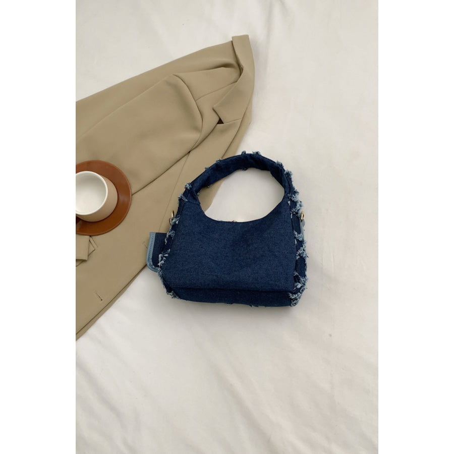 Raw Edge Denim Handbag with Pouch Apparel and Accessories