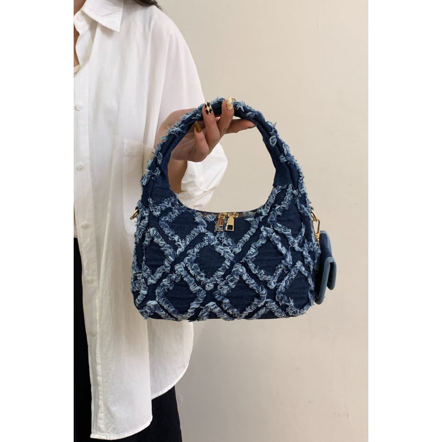 Raw Edge Denim Handbag with Pouch Apparel and Accessories