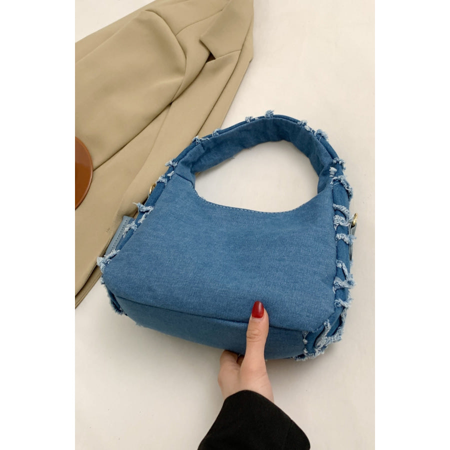 Raw Edge Denim Handbag with Pouch Apparel and Accessories