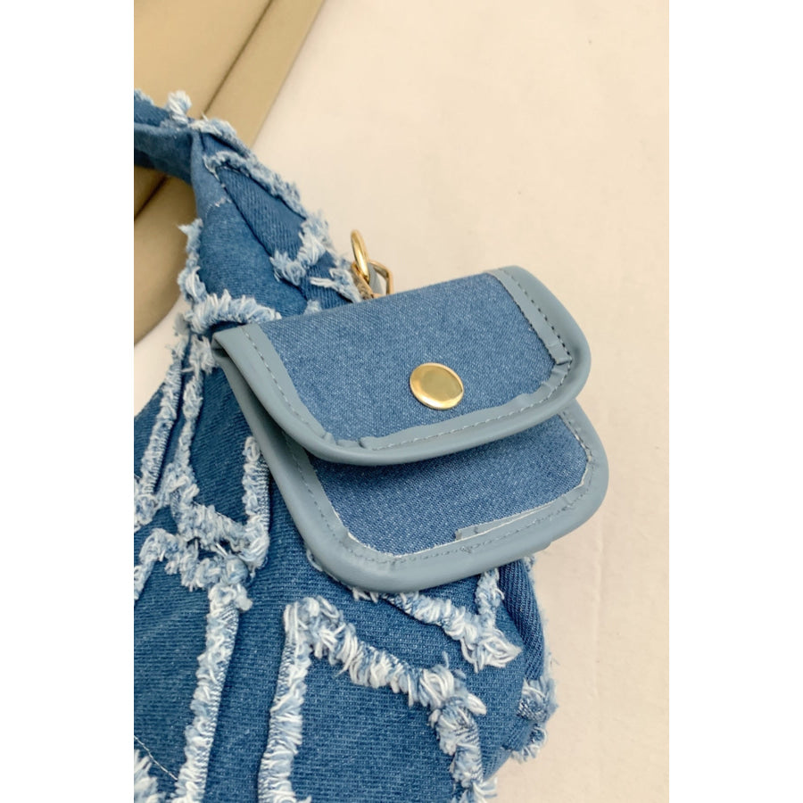 Raw Edge Denim Handbag with Pouch Apparel and Accessories