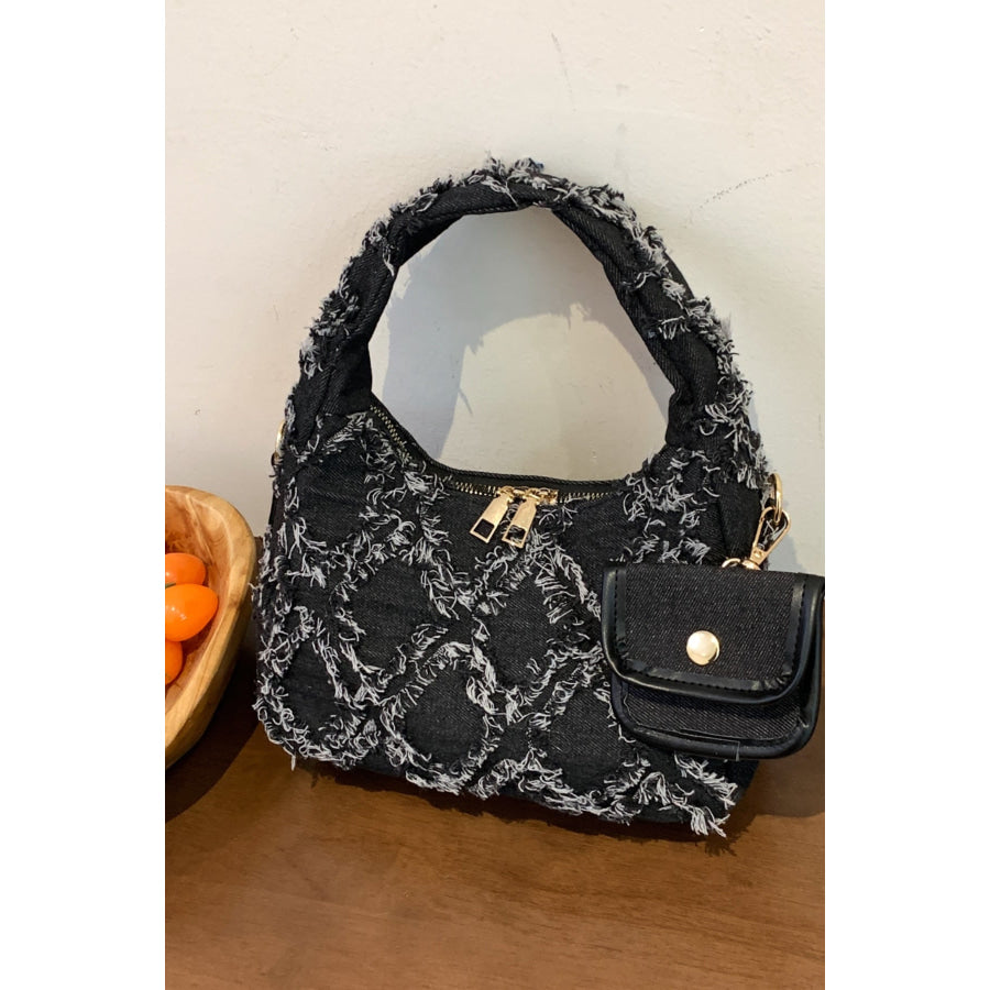 Raw Edge Denim Handbag with Pouch Apparel and Accessories