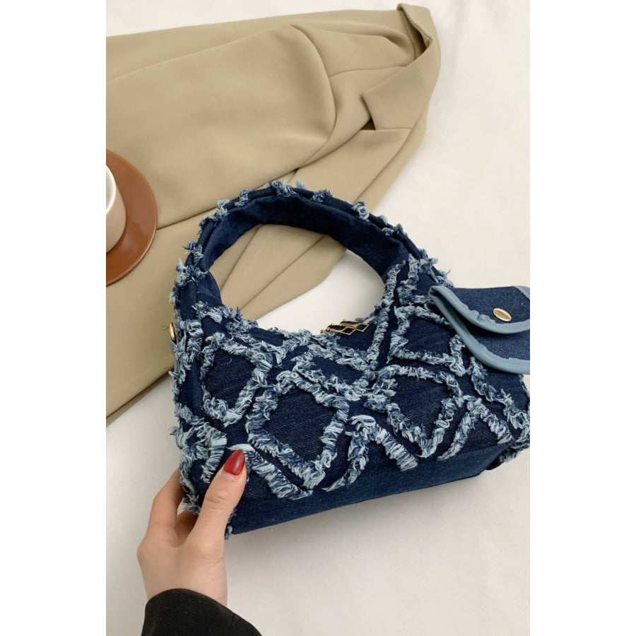 Raw Edge Denim Handbag with Pouch Apparel and Accessories