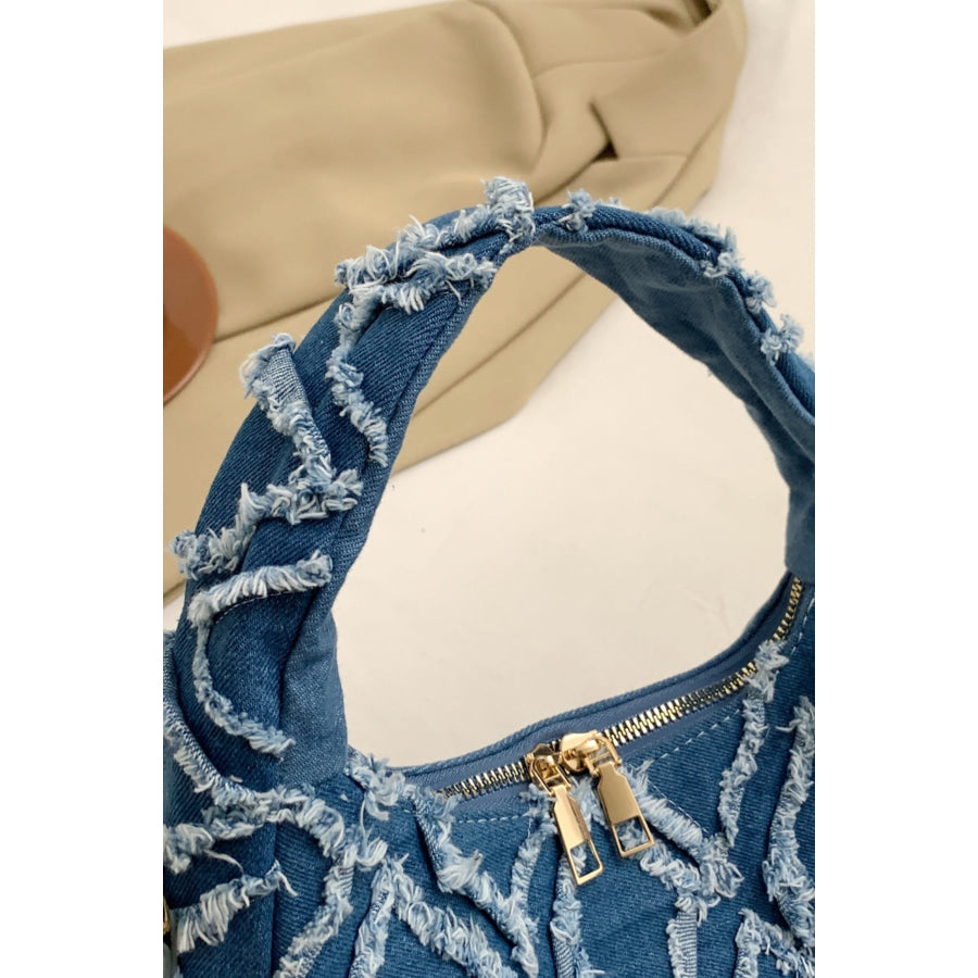 Raw Edge Denim Handbag with Pouch Apparel and Accessories