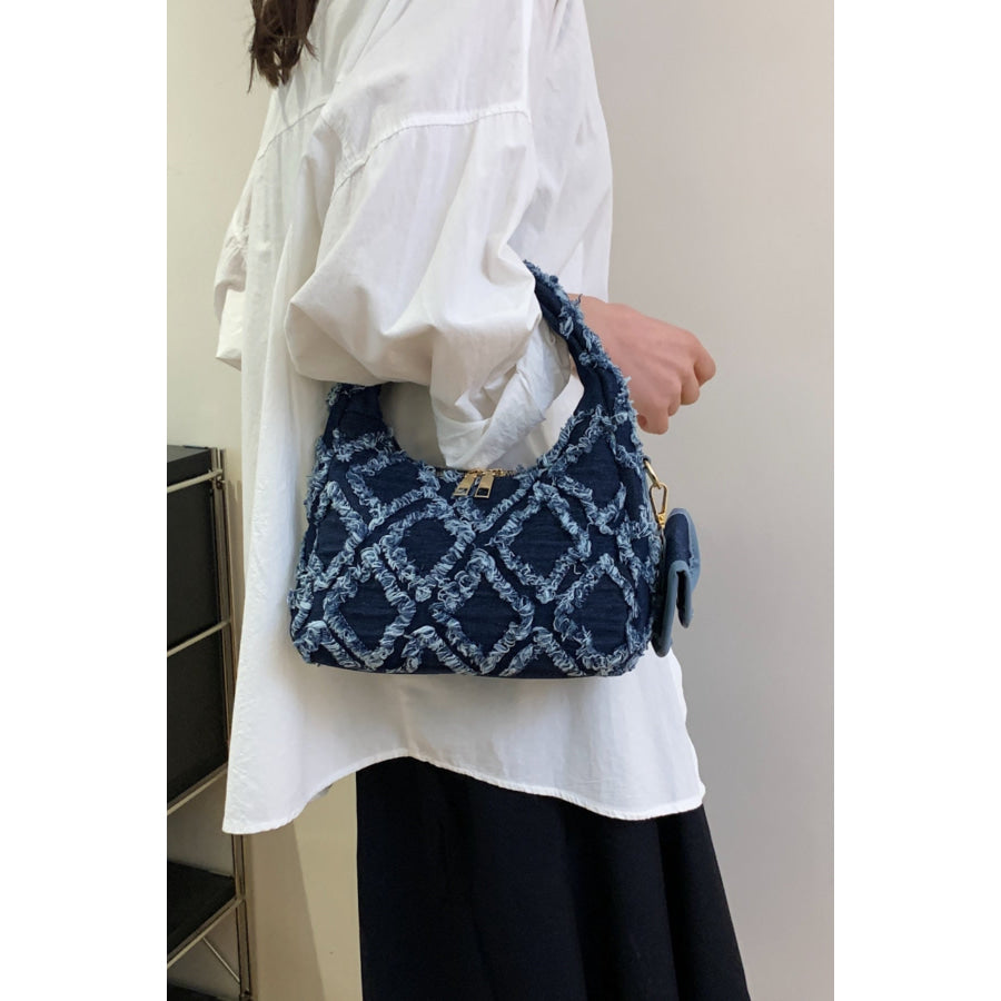 Raw Edge Denim Handbag with Pouch Apparel and Accessories