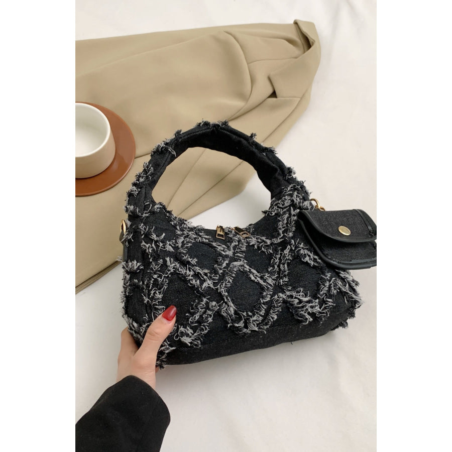 Raw Edge Denim Handbag with Pouch Apparel and Accessories