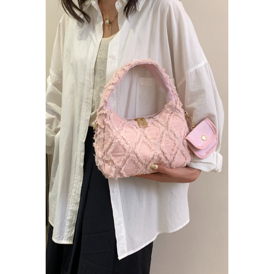 Raw Edge Denim Handbag with Pouch Blush Pink / One Size Apparel and Accessories