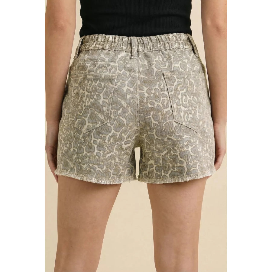 Raw Edge Leopard Print Denim Shorts Apparel and Accessories