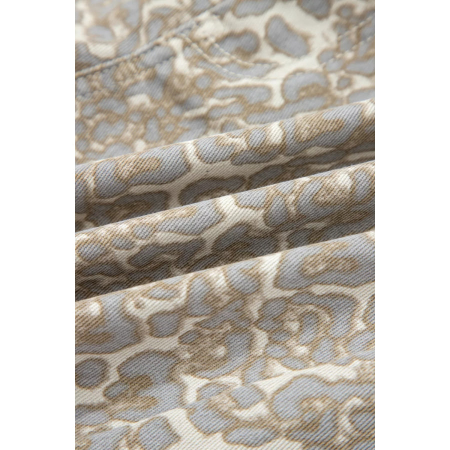 Raw Edge Leopard Print Denim Shorts Apparel and Accessories