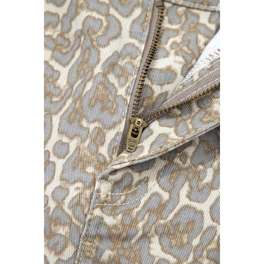 Raw Edge Leopard Print Denim Shorts Apparel and Accessories