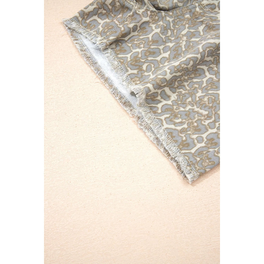 Raw Edge Leopard Print Denim Shorts Apparel and Accessories