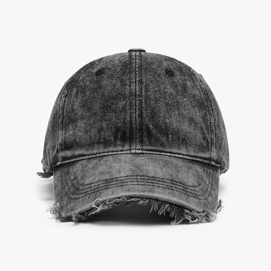 Raw Hem Adjustable Cotton Baseball Cap Black / One Size Apparel and Accessories