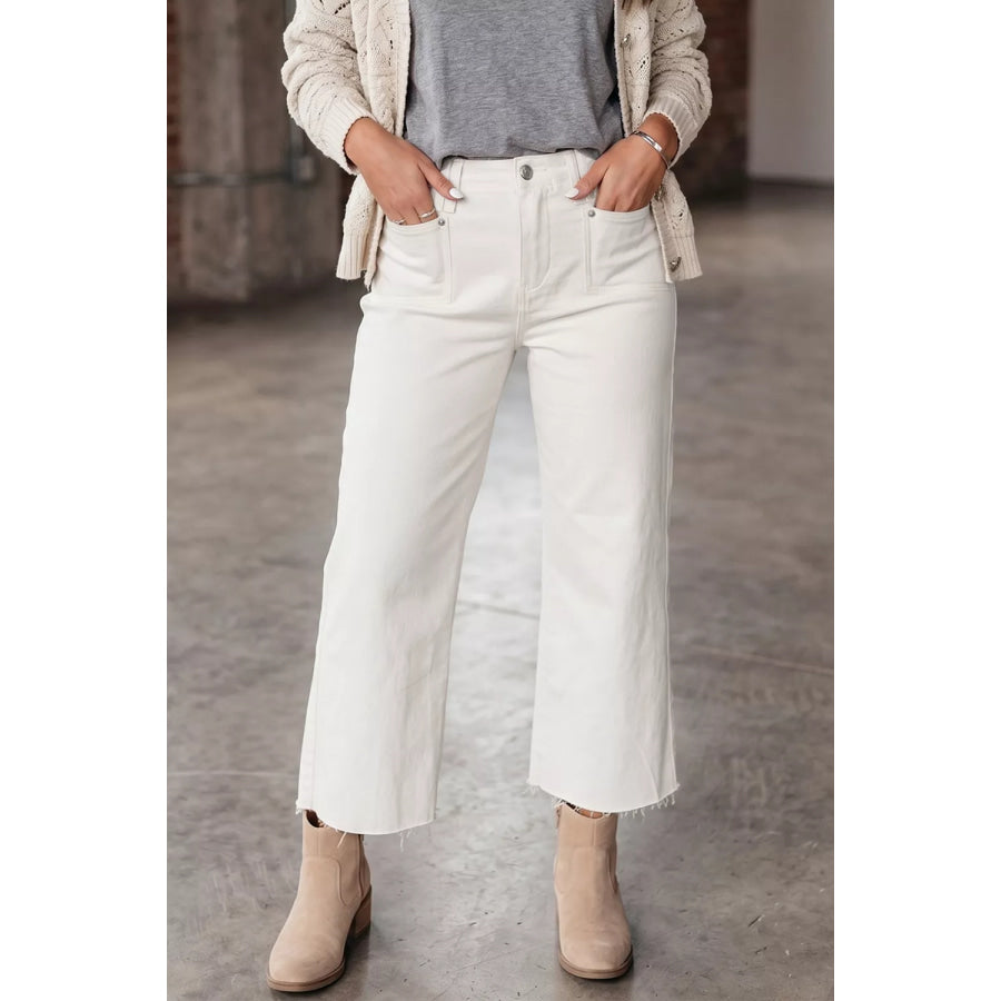 Raw Hem Ankle-length Loose Jeans White / 4 Apparel and Accessories