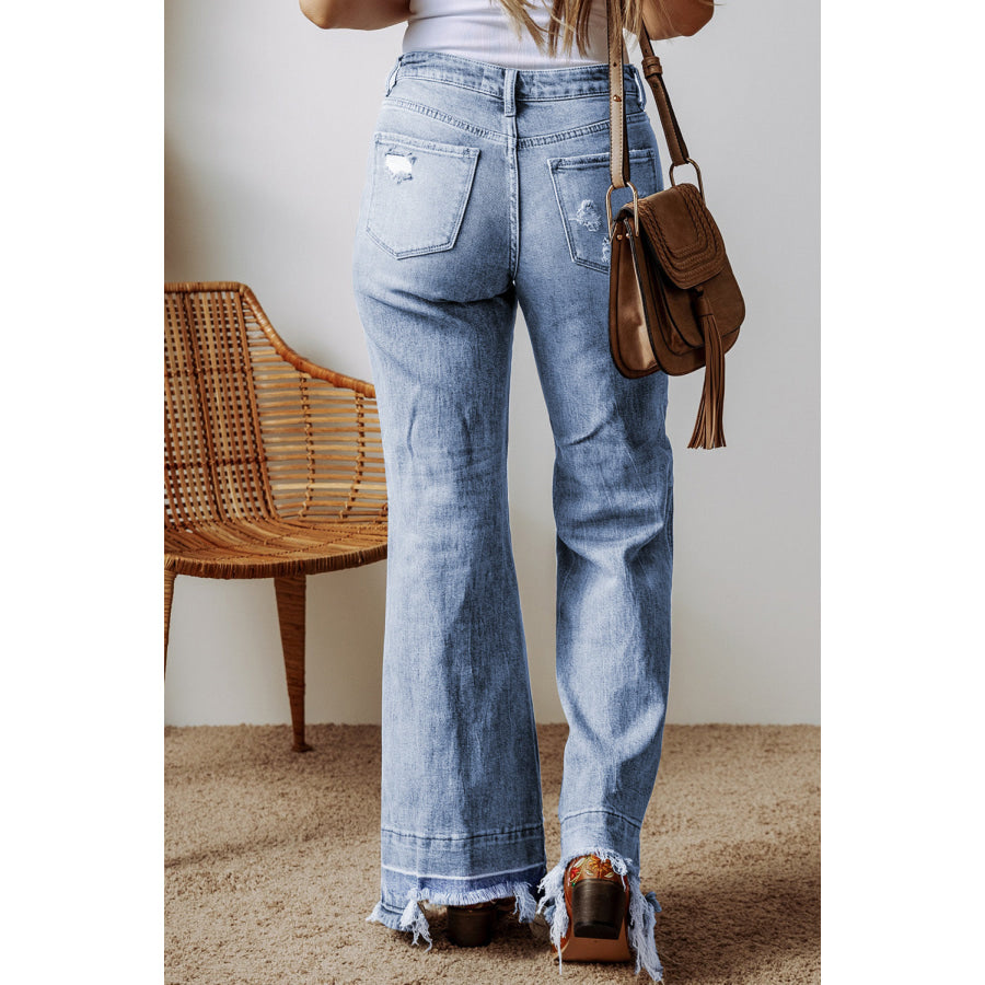 Raw Hem Bootcut Jeans with Pockets Apparel and Accessories