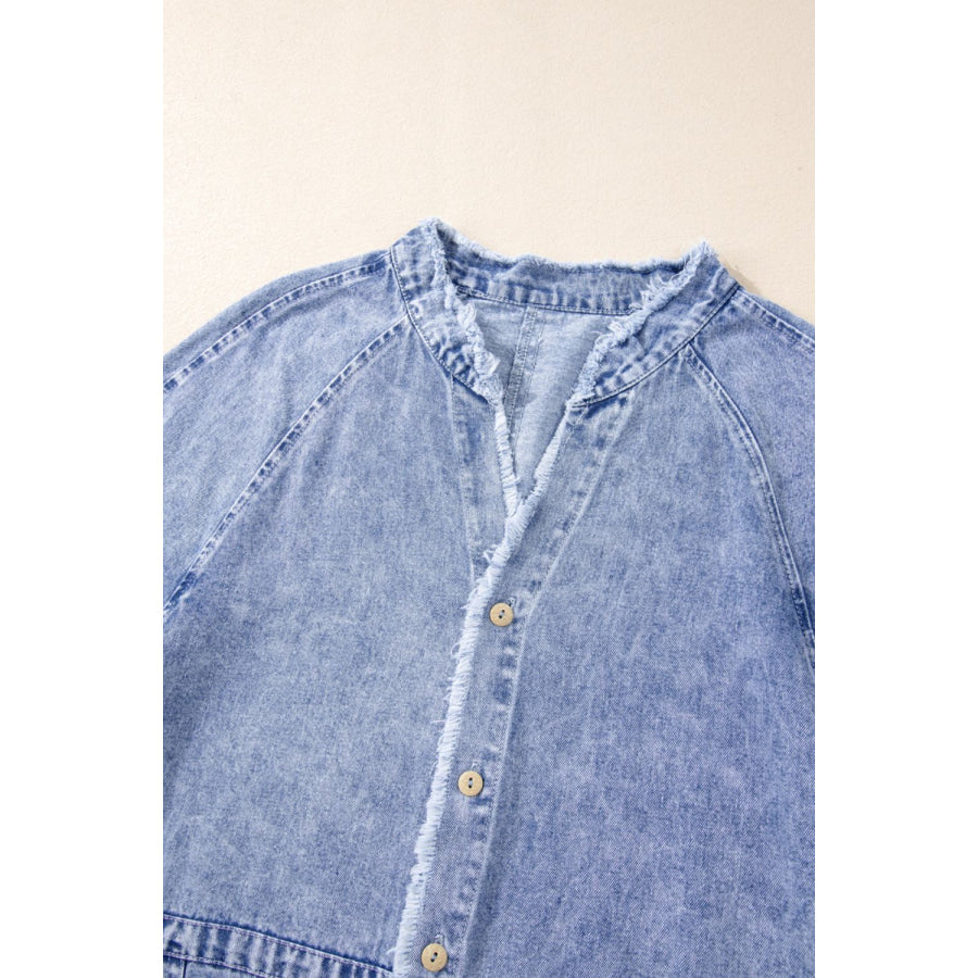 Raw Hem Button Down Long Sleeve Denim Dress Apparel and Accessories