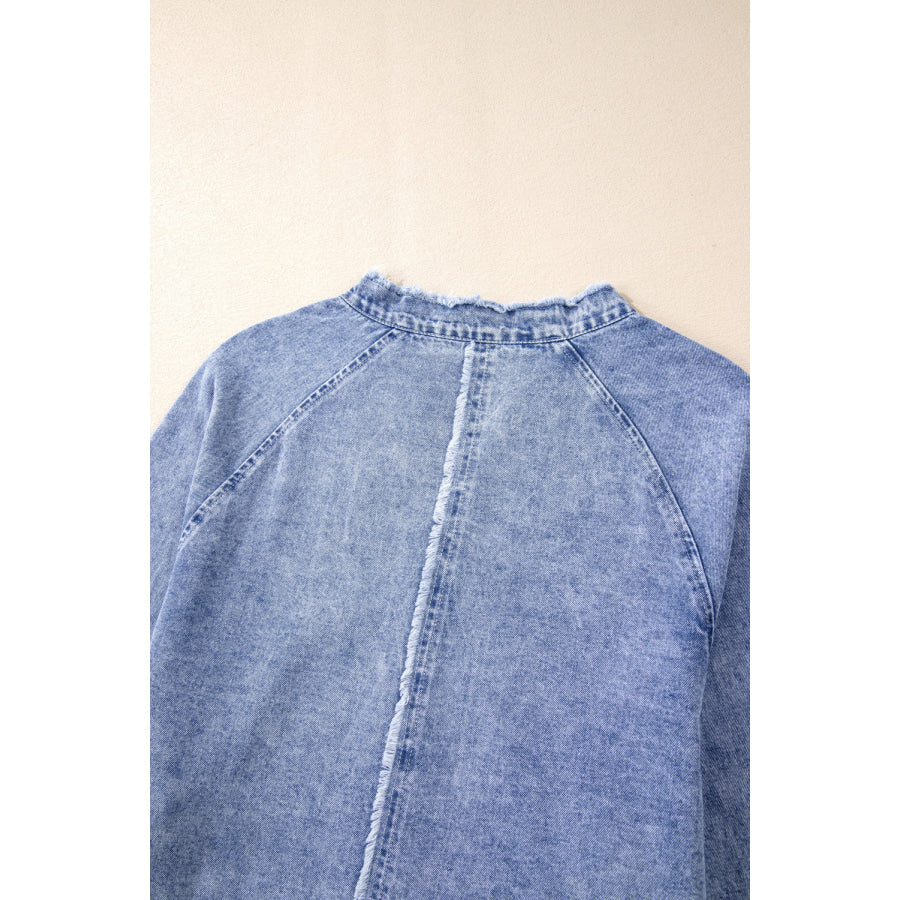 Raw Hem Button Down Long Sleeve Denim Dress Apparel and Accessories