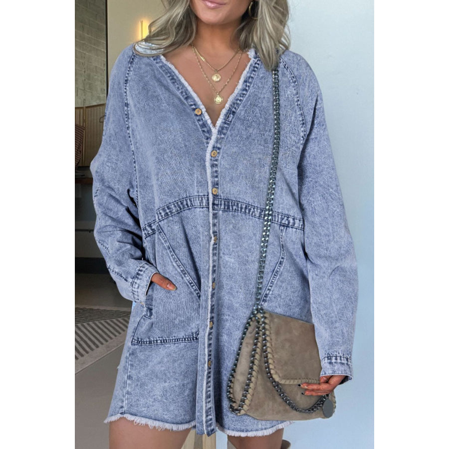 Raw Hem Button Down Long Sleeve Denim Dress Medium / S Apparel and Accessories