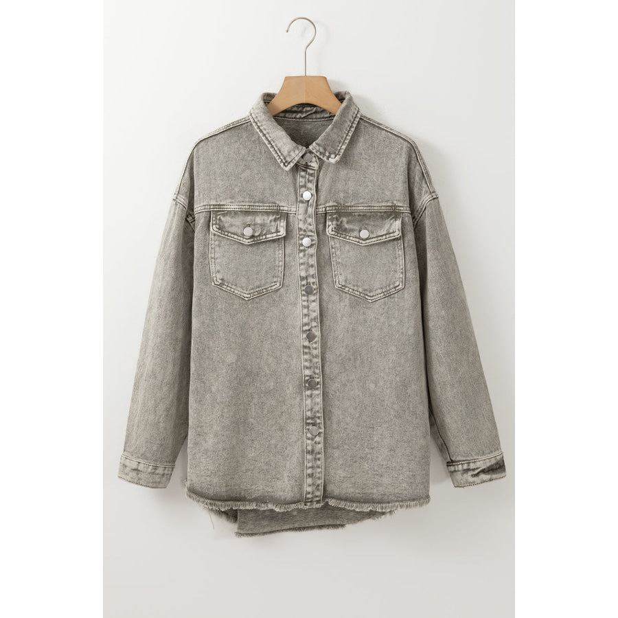 Raw Hem Button Up Denim Jacket Apparel and Accessories