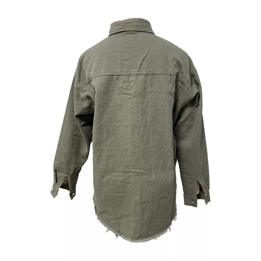 Raw Hem Button Up Denim Jacket Apparel and Accessories
