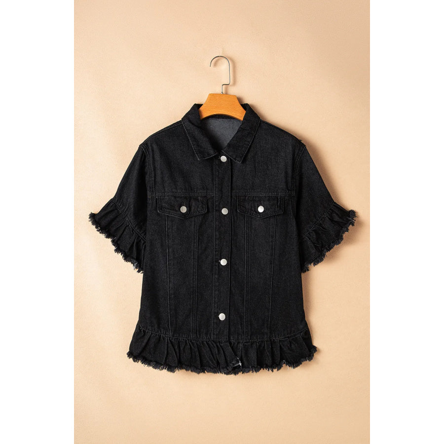 Raw Hem Button Up Denim Top Apparel and Accessories