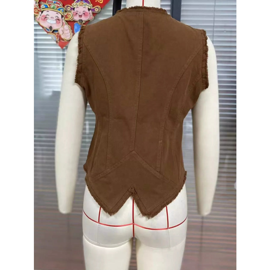 Raw Hem Button Up Vest Apparel and Accessories
