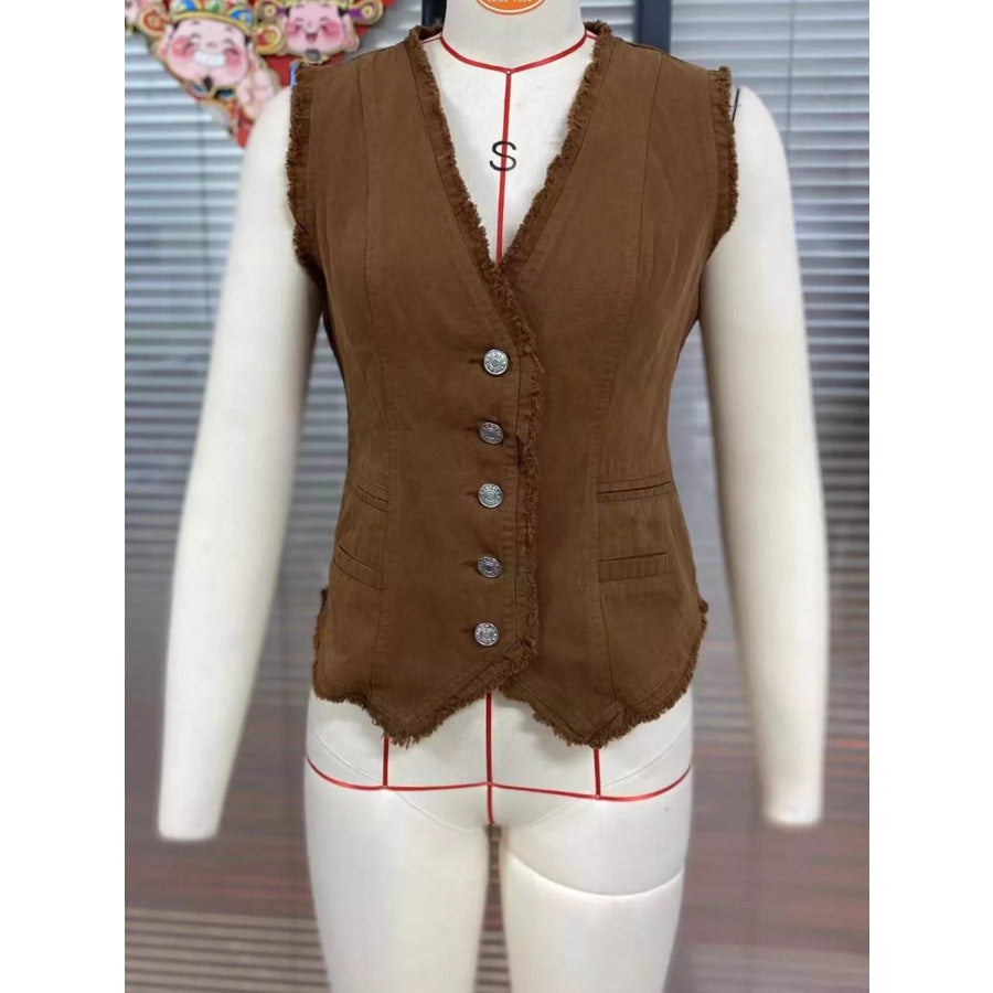 Raw Hem Button Up Vest Apparel and Accessories