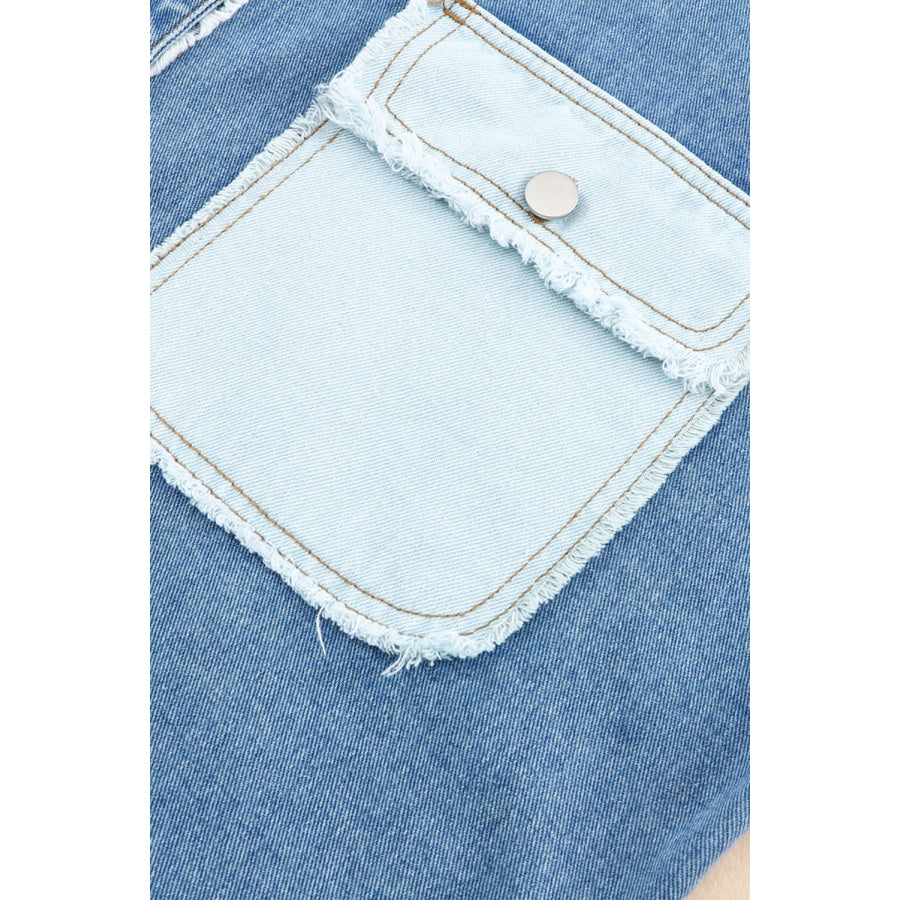 Raw Hem Color Block Denim Jacket Apparel and Accessories
