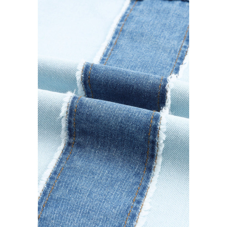 Raw Hem Color Block Denim Jacket Apparel and Accessories
