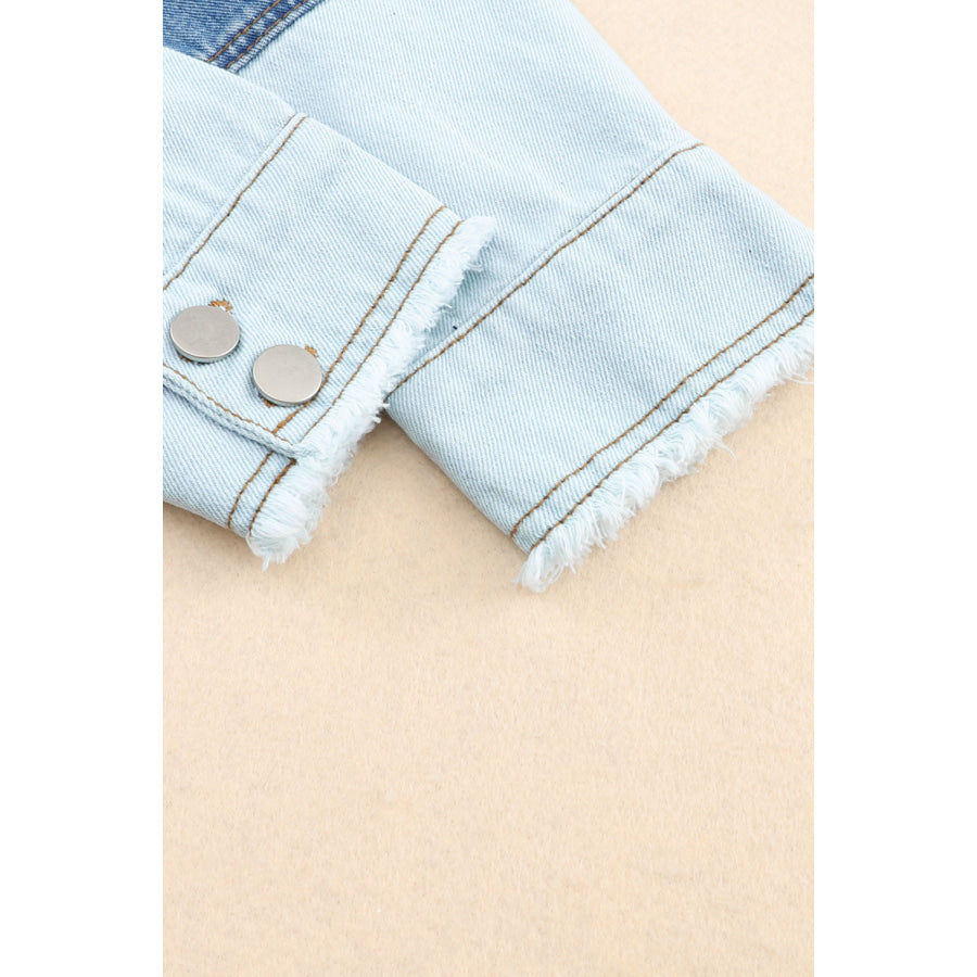 Raw Hem Color Block Denim Jacket Apparel and Accessories