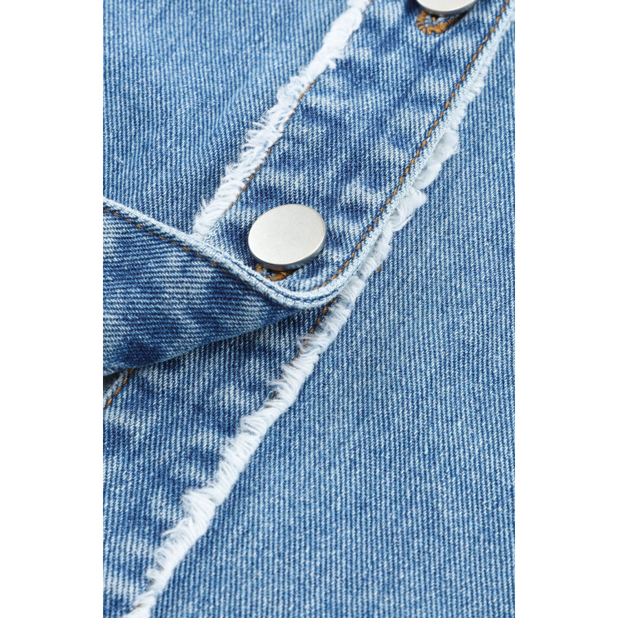 Raw Hem Color Block Denim Jacket Apparel and Accessories