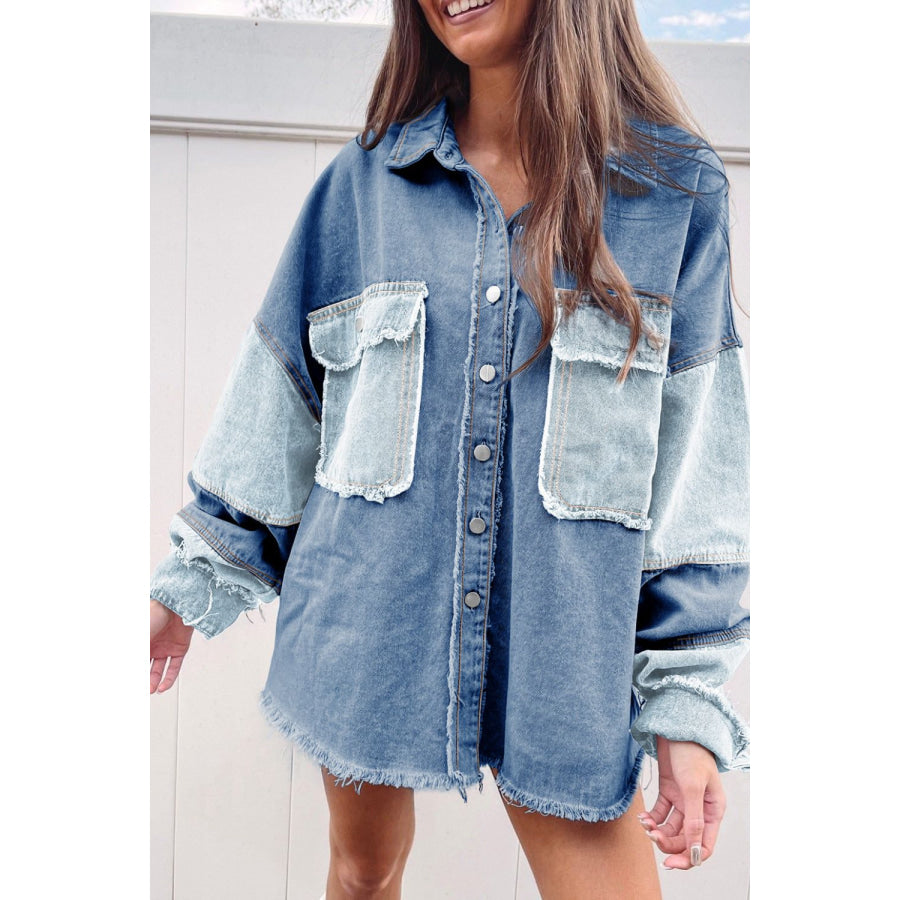 Raw Hem Color Block Denim Jacket Medium / S Apparel and Accessories