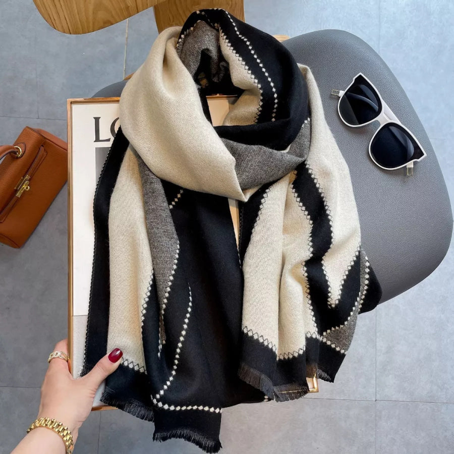 Raw Hem Contrast Scarf Apparel and Accessories