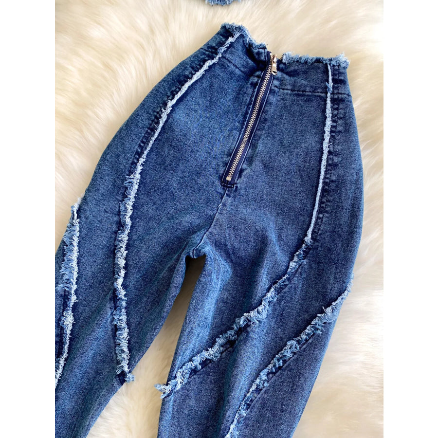 Raw Hem Denim Cami and Flare Jeans Set Apparel and Accessories
