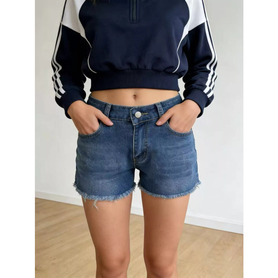 Raw Hem Denim Shorts Dark Blue / S Apparel and Accessories