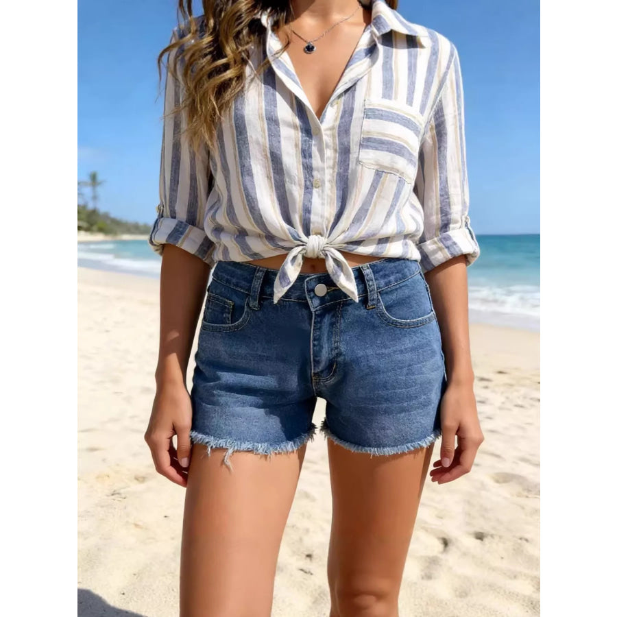 Raw Hem Denim Shorts Dark Blue / S Apparel and Accessories