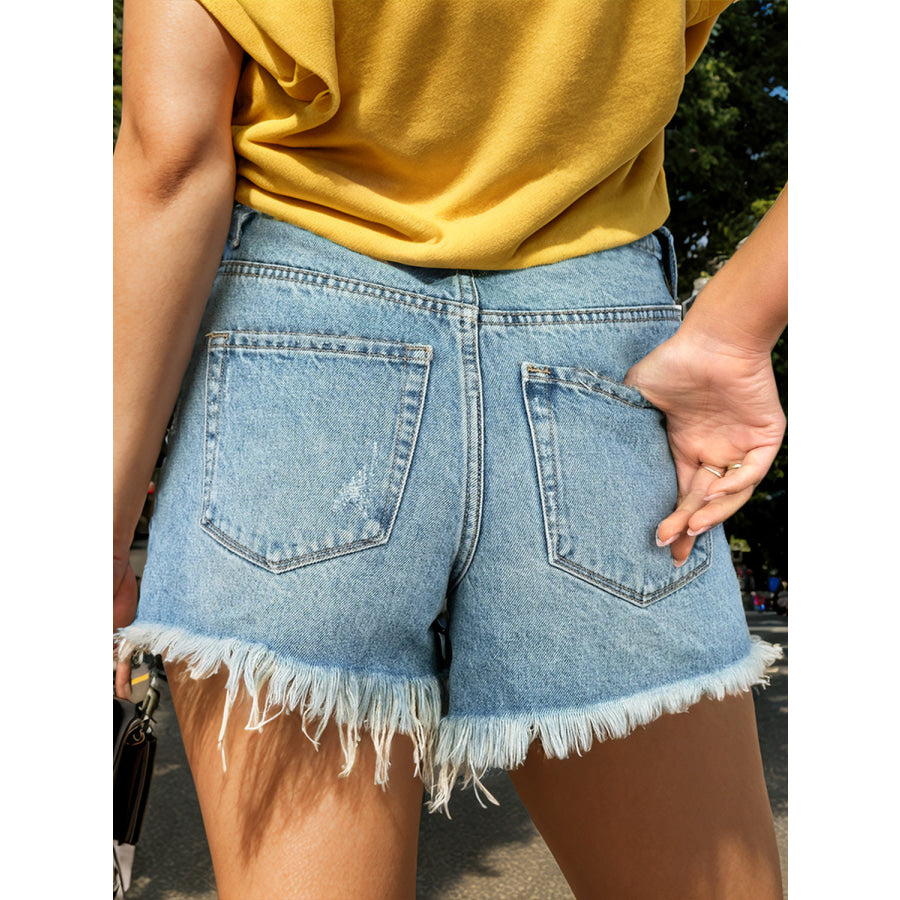 Raw Hem Denim Shorts with Pockets Apparel and Accessories