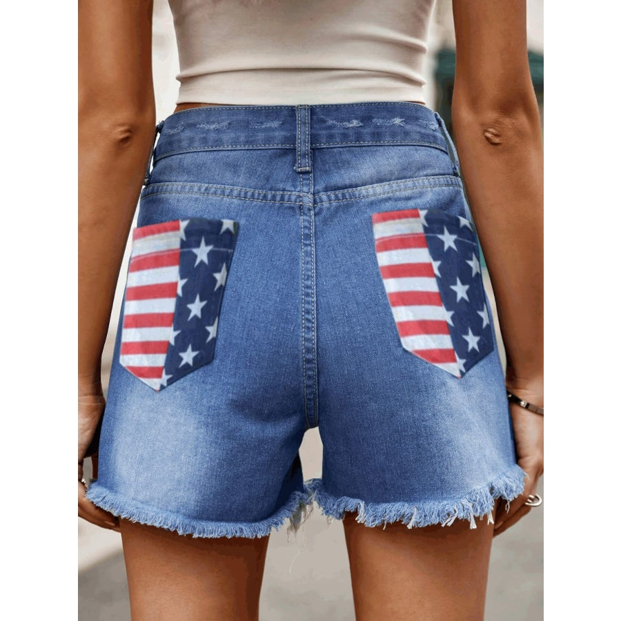 Raw Hem Denim Shorts with Pockets Azure / S