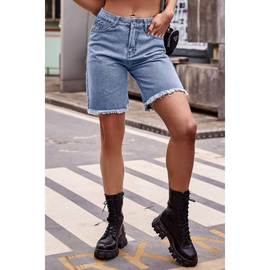 Raw Hem Denim Shorts with Pockets Medium / S