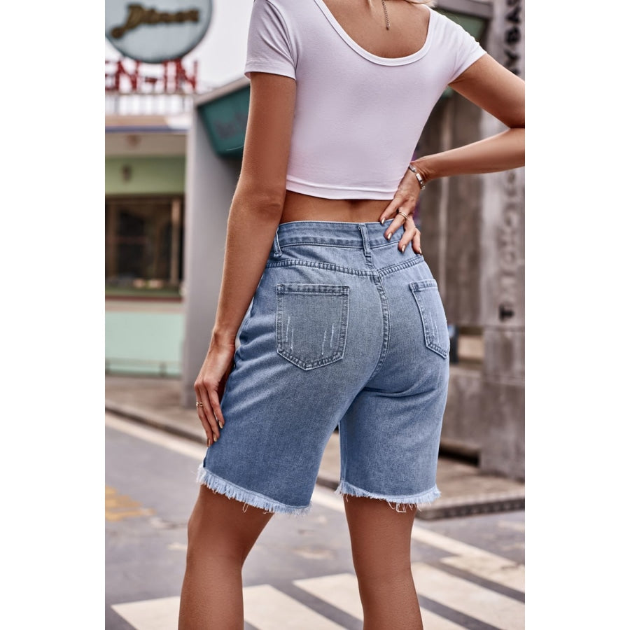 Raw Hem Denim Shorts with Pockets Medium / S