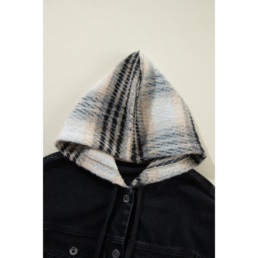 Raw Hem Drawstring Hooded Denim Jacket Apparel and Accessories