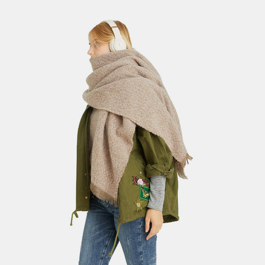 Raw Hem Heathered Polyester Scarf Camel / One Size Apparel and Accessories