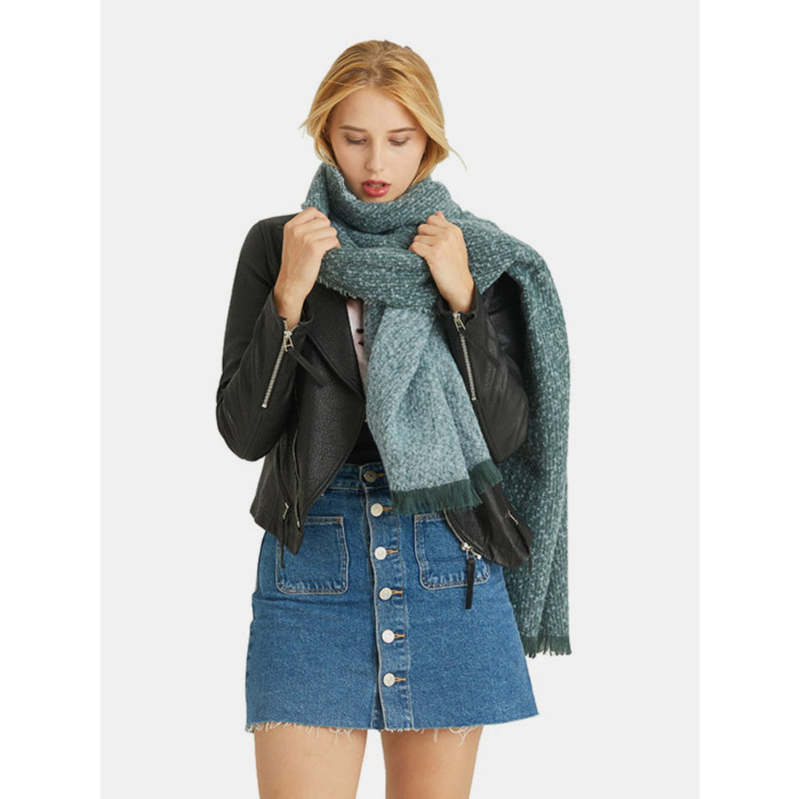 Raw Hem Heathered Polyester Scarf Deep Teal / One Size Apparel and Accessories