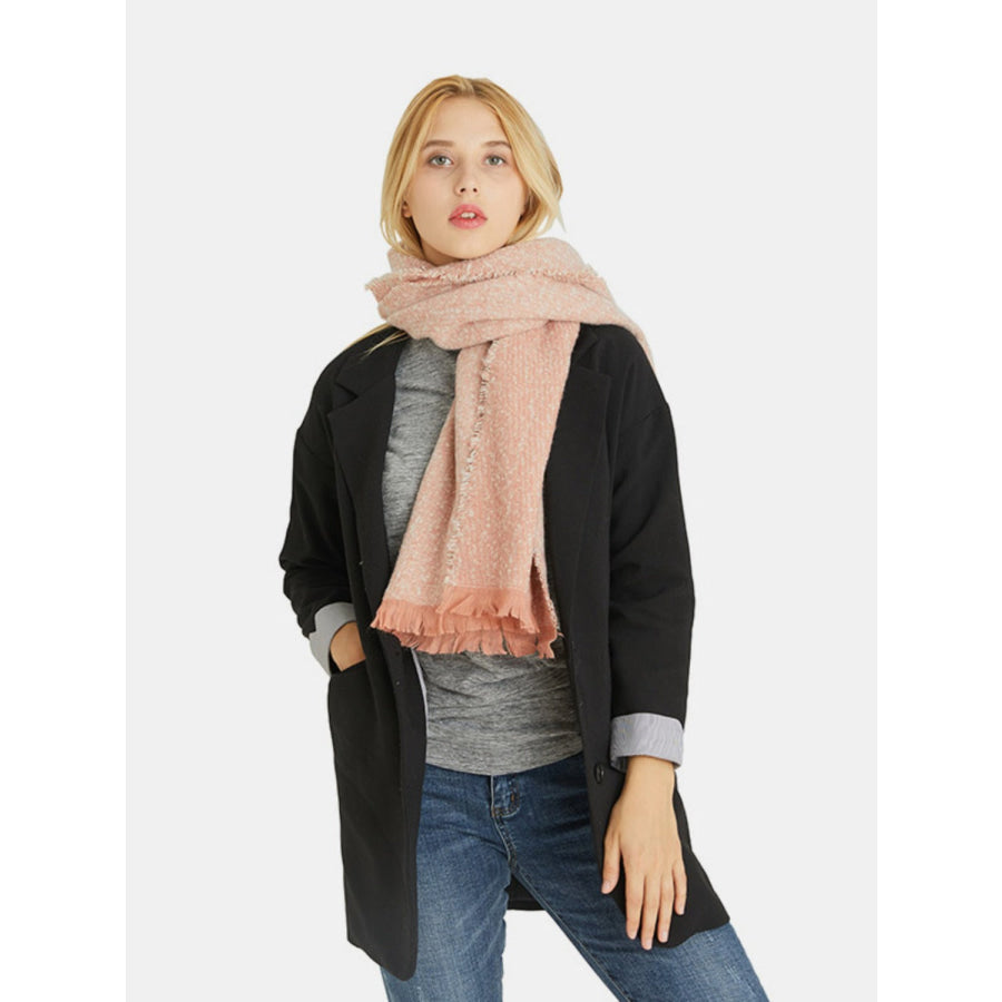 Raw Hem Heathered Polyester Scarf Watermelon pink / One Size Apparel and Accessories