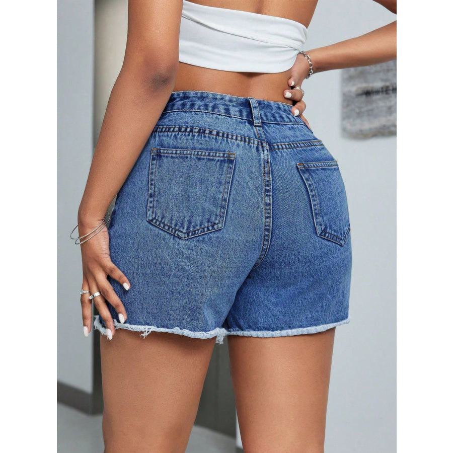 Raw Hem High Waist Denim Shorts Apparel and Accessories