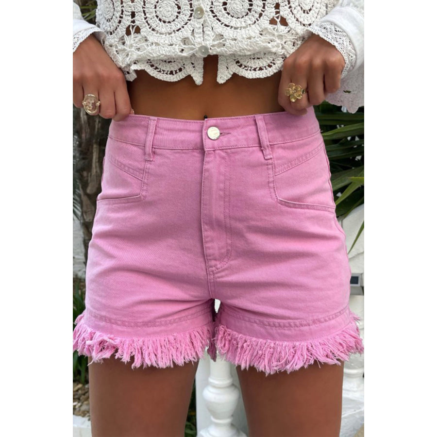 Raw Hem High Waist Denim Shorts Pink / 6 Apparel and Accessories