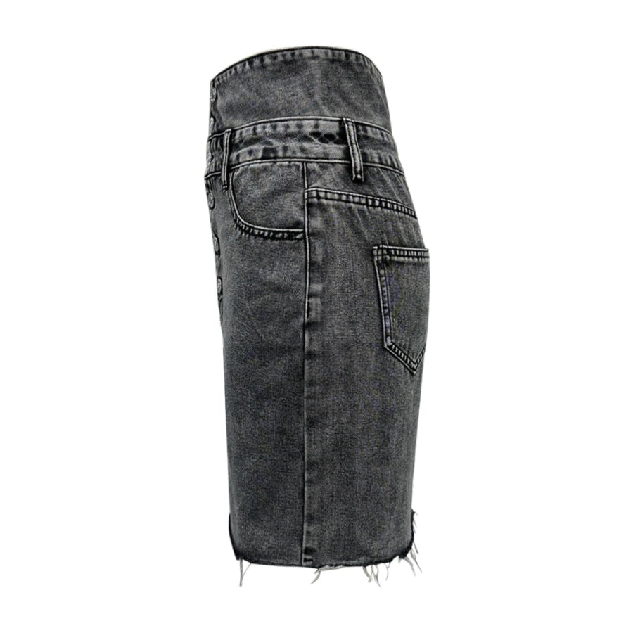 Raw Hem High Waist Denim Skirt Apparel and Accessories