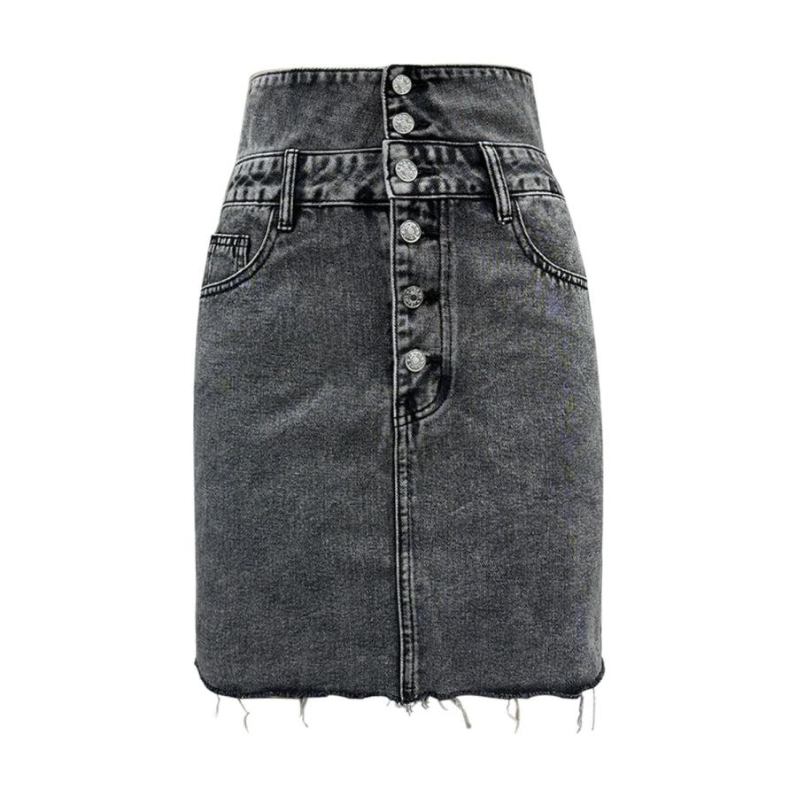 Raw Hem High Waist Denim Skirt Apparel and Accessories