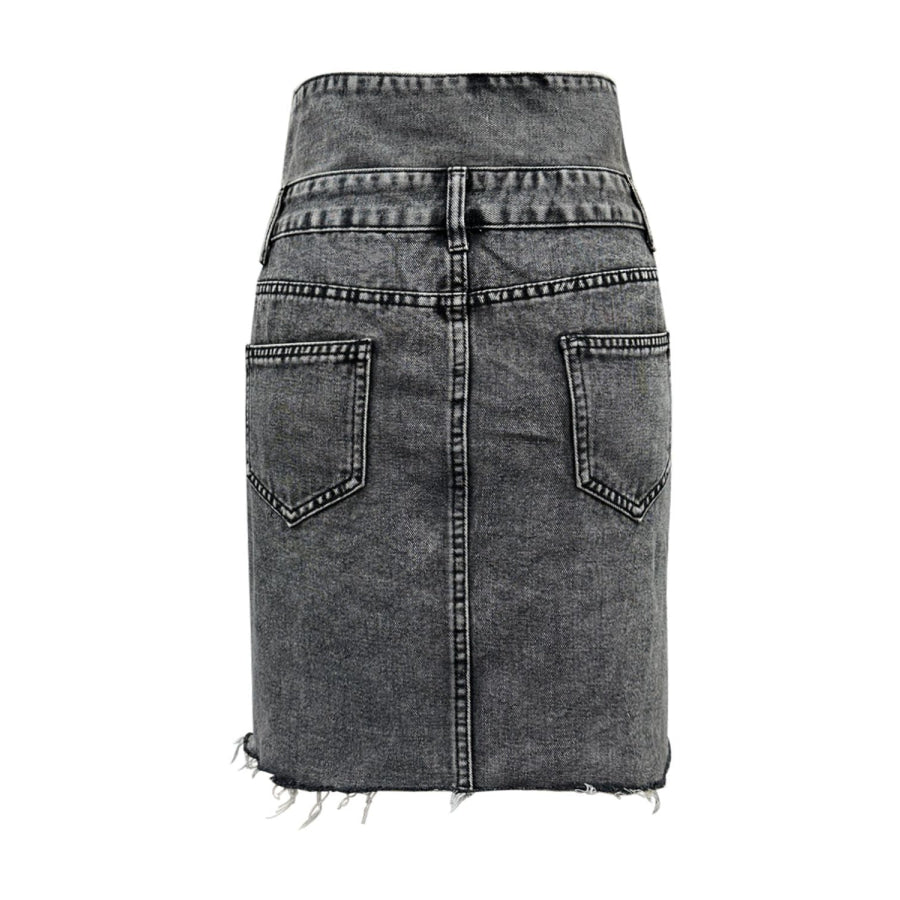 Raw Hem High Waist Denim Skirt Apparel and Accessories