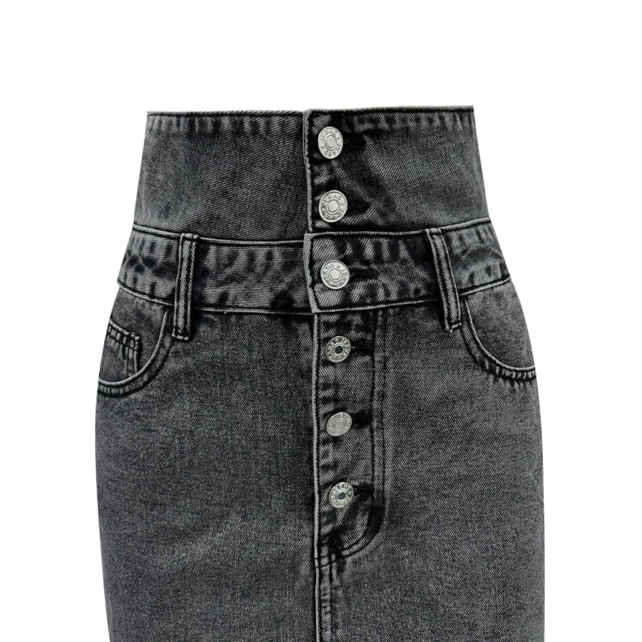 Raw Hem High Waist Denim Skirt Apparel and Accessories